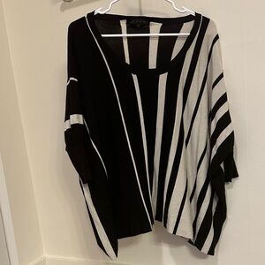 TCEC Black and White Striped Poncho style Sweater